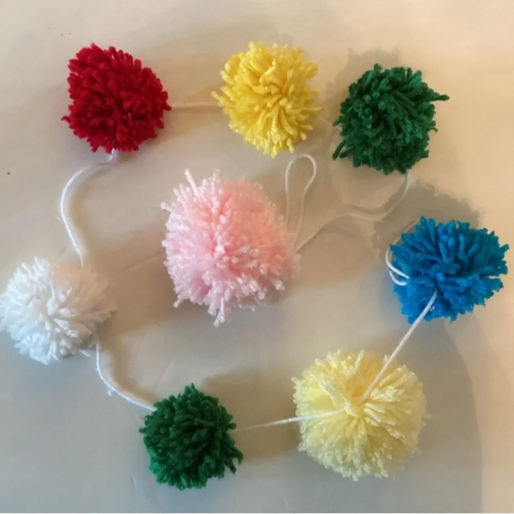 Handmade Pompom garland strands yarn balls Colorful decorations x4